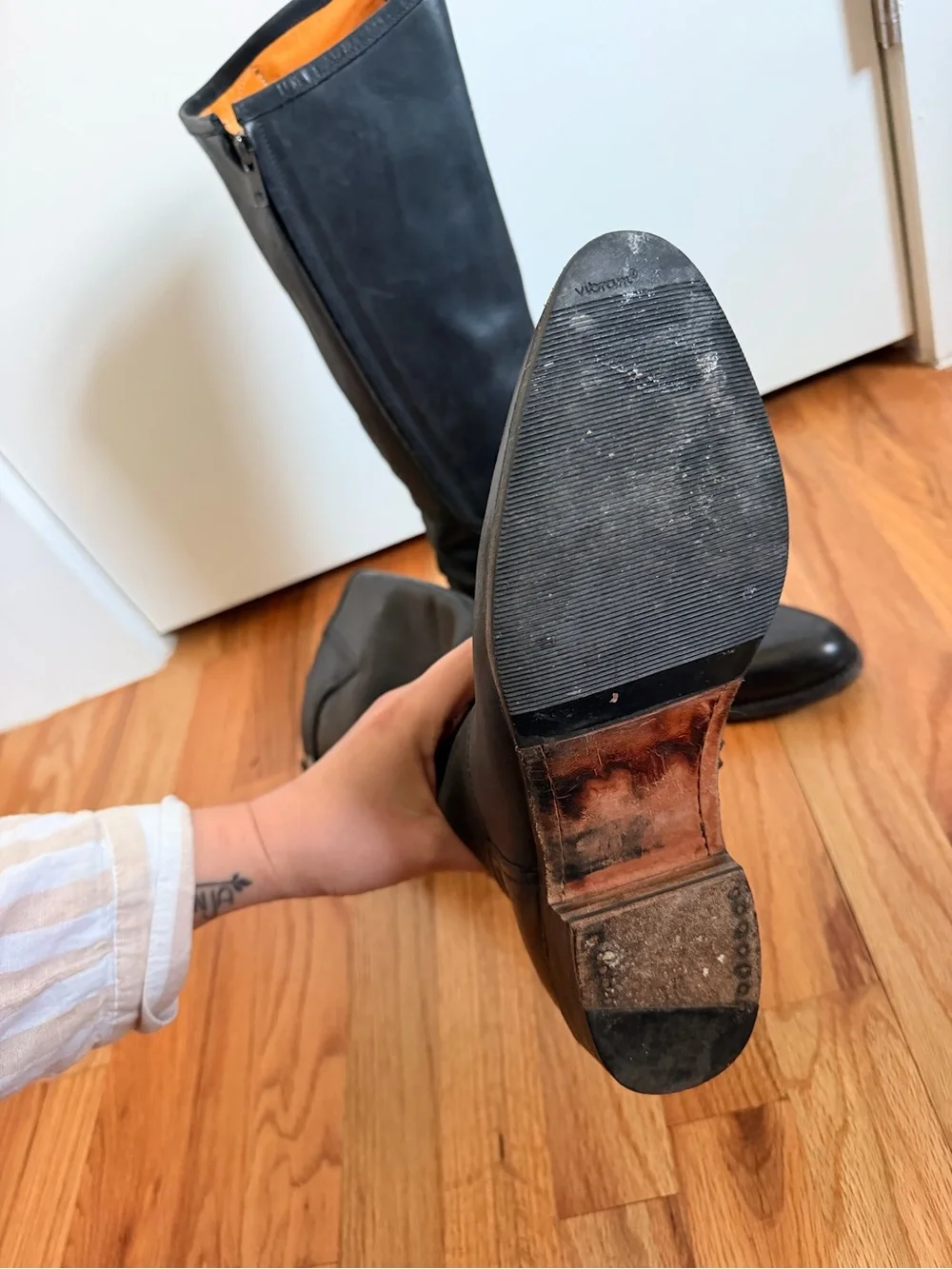 Frye Black Leather Boot with Orange Interior